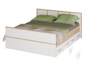 Двуспальная кровать 1,4м Сакура (дуб сонома/белый) в Толмачёво - tolmachyovo.mebel-nsk.ru | фото