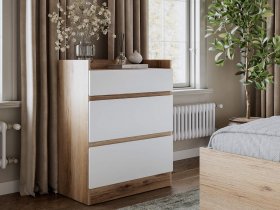 Комод 3 ящика Брауни (дуб делано/белый) в Толмачёво - tolmachyovo.mebel-nsk.ru | фото