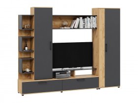 Стенка «Дакота» (дуб крафт золотой/антрацит) в Толмачёво - tolmachyovo.mebel-nsk.ru | фото