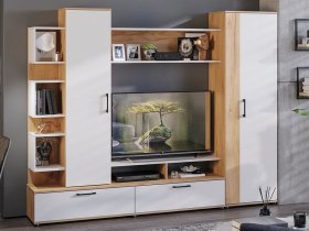 Стенка «Дакота» (дуб крафт золотой/белый ясень) в Толмачёво - tolmachyovo.mebel-nsk.ru | фото