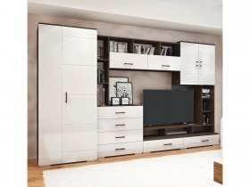 Стенка Коста МДФ (дуб венге/белый глянец) в Толмачёво - tolmachyovo.mebel-nsk.ru | фото
