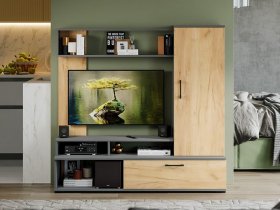 Стенка «Сиена» (графит серый/дуб крафт золотой) в Толмачёво - tolmachyovo.mebel-nsk.ru | фото