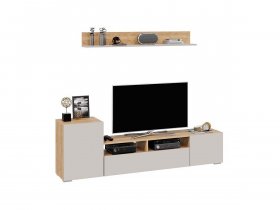 Стенка «Сильвия» (дуб крафт золотой/кашемир) в Толмачёво - tolmachyovo.mebel-nsk.ru | фото