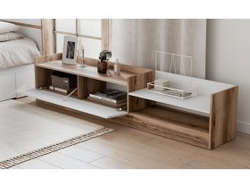 Тумба под ТВ Брауни (дуб делано/белый) в Толмачёво - tolmachyovo.mebel-nsk.ru | фото