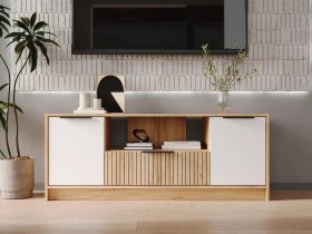 Тумба под ТВ  ТМ-001 Ивис (дуб крафт золотой/белый) в Толмачёво - tolmachyovo.mebel-nsk.ru | фото